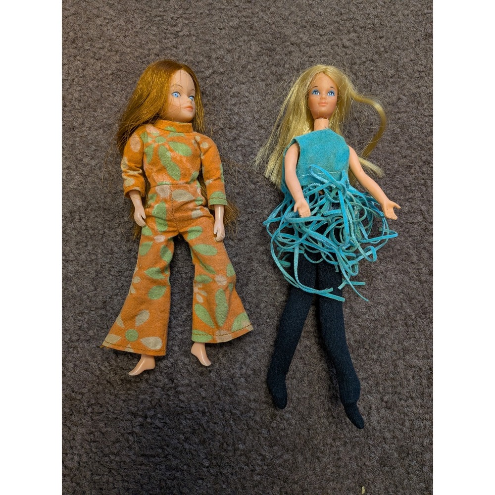 Vintage 1970s Mattel Little Miss Dollikins Dolls Set of 2 Auburn Blonde 70s Toy